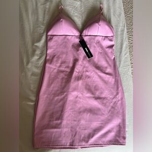 Wanting Me Back Faux Leather Mini Dress-Pink